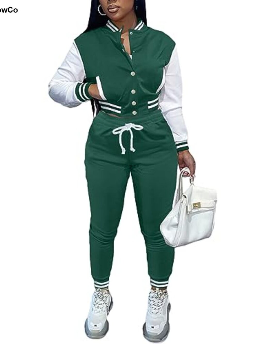 Women's Two Piece Tracksuit Cropped Varsity Jacket Jogger Set